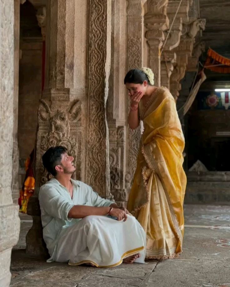Pre-wedding couple at ancient stone temple